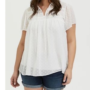 Torrid White Swiss Dot Gauze Peasant Blouse
